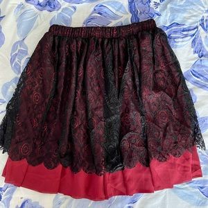 NWOT Blue Rain Red and Black Lace Skirt Size Small